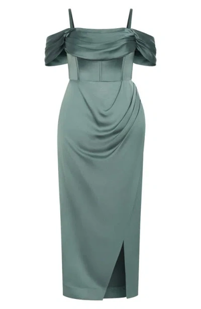 City Chic Forbidden Love Off The Shoulder Maxi Dress In Burgundy