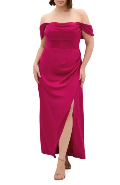 City Chic Forbidden Love Off The Shoulder Maxi Dress In Pink