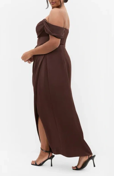 City Chic Forbidden Love Off The Shoulder Maxi Dress In Purple