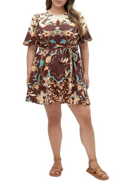 City Chic Forever Placement Print Belted Dress In Forever Florence