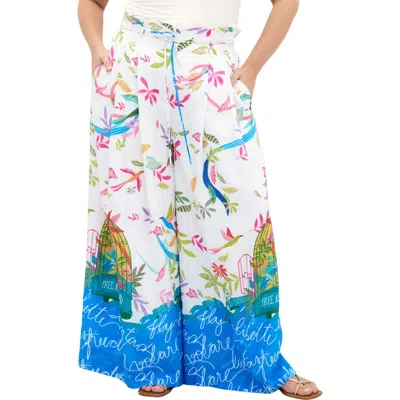 City Chic Free Spirit Paperbag Waist Wide Leg Pants In Multi