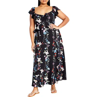 City Chic Frill Fee Print Maxi Dress In Floral Display
