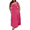 City Chic Frill Ruffle Maxi Dress In Magenta