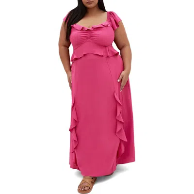 City Chic Frill Ruffle Maxi Dress In Magenta