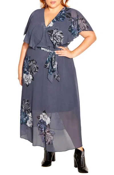 City Chic Garnet Flutter Sleeve Wrap Dress In Blue