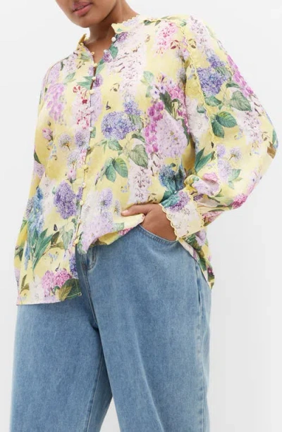 City Chic Gianna Floral Print Woven Shirt In Multi