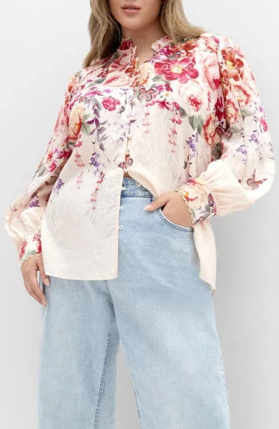 City Chic Gianna Floral Print Woven Shirt In Multi