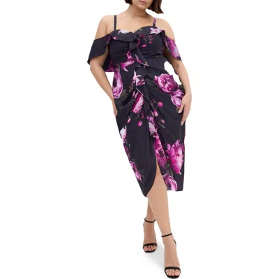 City Chic Gina Print Off The Shoulder Midi Dress