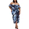 City Chic Gina Print Off The Shoulder Midi Dress