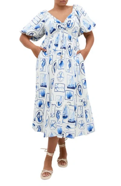 City Chic Giselle Allover Print Maxi Dress In White