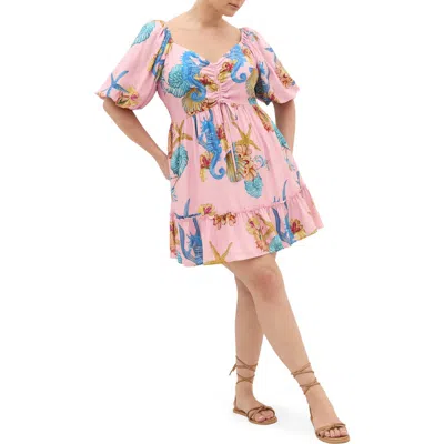 City Chic Giselle Seahorse Print Minidress In Pink