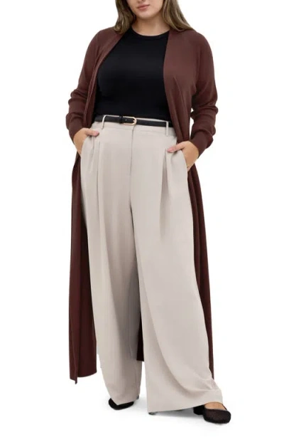 City Chic Goldie Tie Waist Cardigan In Brown