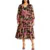 City Chic Gwendolyn Paisley Long Sleeve Tiered Midi Dress In Peaceful Paisley