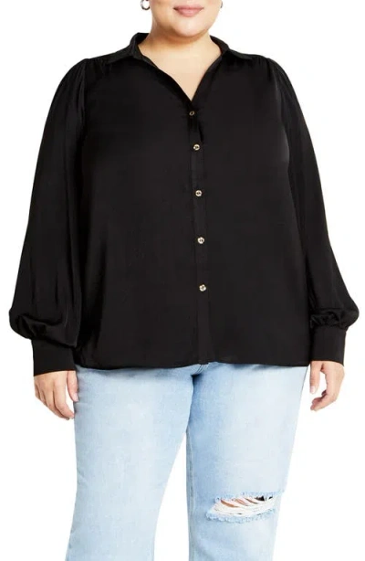 City Chic Hadlee V-neck Button-up Shirt In Black