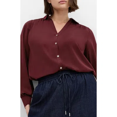 City Chic Hadlee V-neck Button-up Shirt In Burgundy