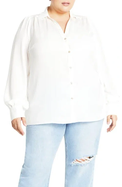 City Chic Hadlee V-neck Button-up Shirt In Ivory