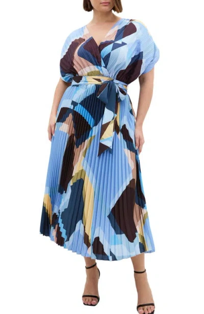 City Chic Hailey Geometric Print Pleated Maxi Dress In Blue