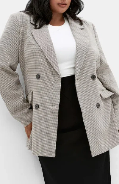 City Chic Hailey Houndstooth Double Breasted Blazer In Neutral