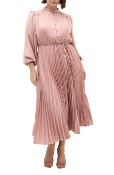 City Chic Haley Pleated Long Sleeve Midi Dress In Multi