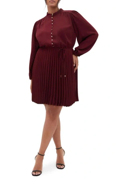 City Chic Halle Long Sleeve Minidress In Dark Cherry
