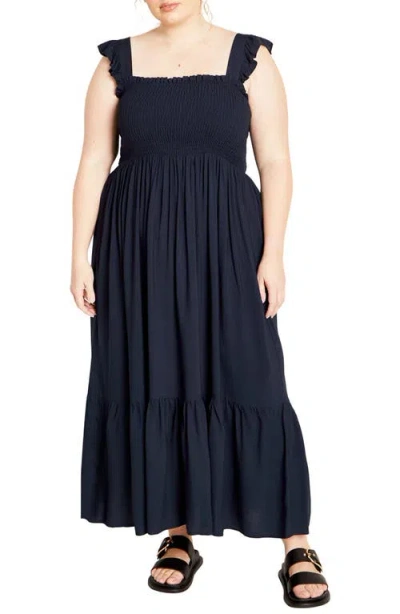 City Chic Hally Smocked Midi Sundress In Navy