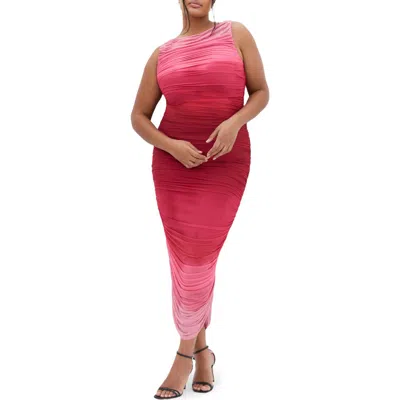 City Chic Halo Ombré Ruched Sleeveless Maxi Dress In Red