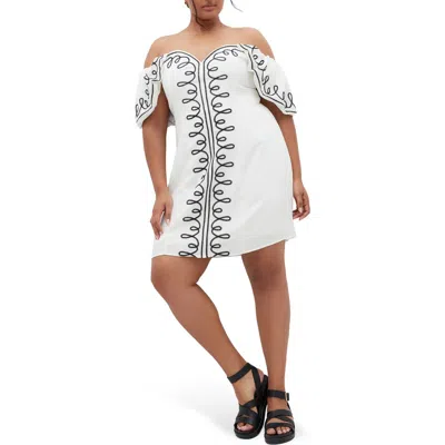 City Chic Hana Embroidered Off The Shoulder Minidress In White