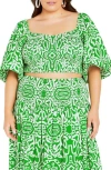 City Chic Hanna Printed Smocked Crop Top In Green