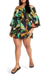 City Chic Harlow Flutter Sleeve Playsuit In Multi