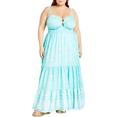 City Chic Harlow Maxi Dress In Paisley Aqua Sky