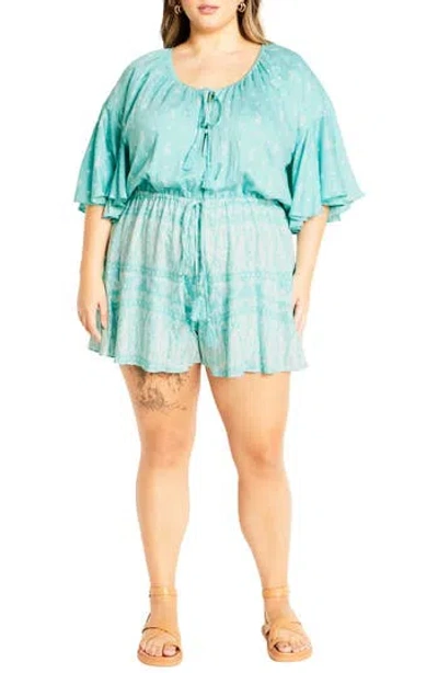 City Chic Harlow Paisley Flutter Sleeve Playsuit In Blue