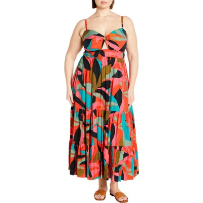 City Chic Harlow Print Sleeveless Maxi Dress In Red Barbados