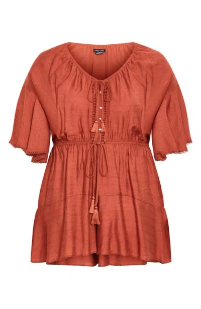 City Chic Harlow Tassel Tie Romper In Brown