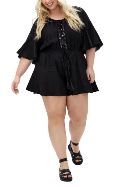 City Chic Harlow Tassel Tie Romper In Black