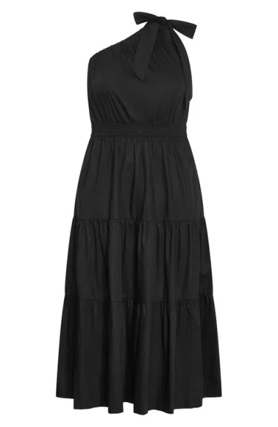 City Chic Haylee One-shoulder Maxi Dress In Black