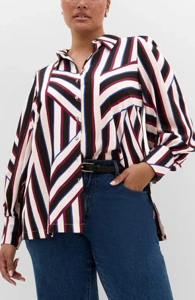 City Chic Haylee Striped Button Front Shirt In Multi