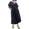 City Chic Henley Pleated Maxi Dress In Navy