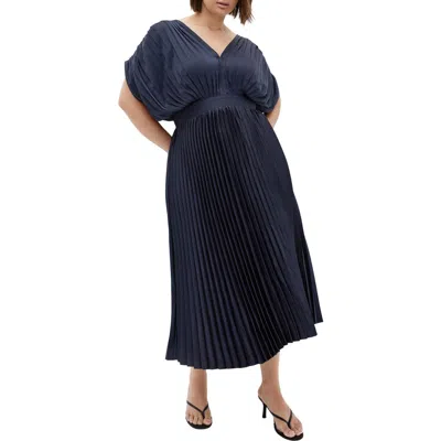 City Chic Henley Pleated Maxi Dress In Navy
