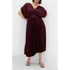 City Chic Henley Pleated Maxi Dress In Red Burgundy