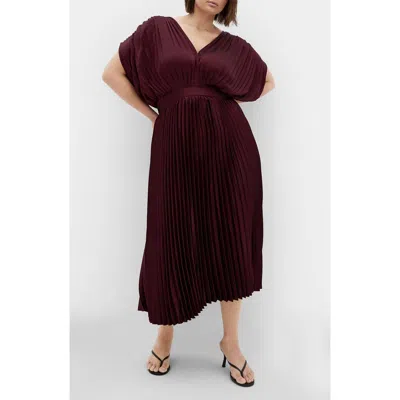 City Chic Henley Pleated Maxi Dress In Red Burgundy