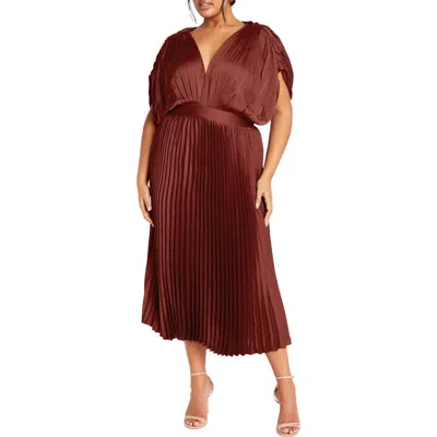 City Chic Henley Pleated Maxi Dress In Sienna