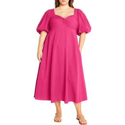 City Chic Hermione Puff Sleeve Empire Waist Maxi Dress In Pink