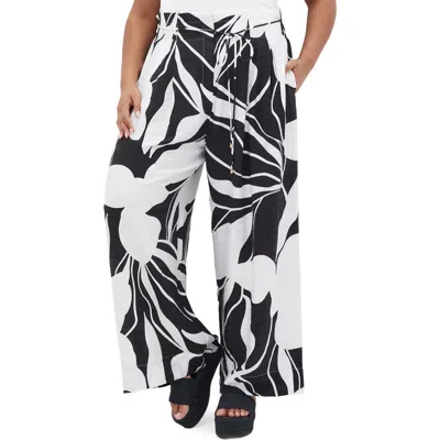 City Chic High Waist Wide Leg Pants In Palm Paradise