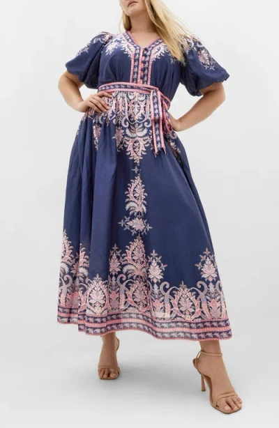 City Chic Higher Love Floral Print Maxi Dress In Blue
