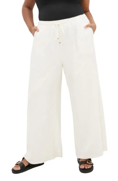 City Chic Holly Wide Leg Linen Blend Drawstring Pants In White