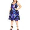 City Chic Hydrangea Floral Print Sleeveless Crêpe De Chine Minidress In Black