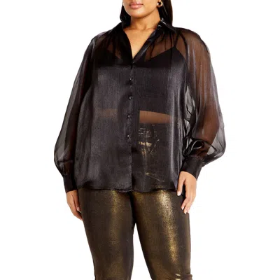 City Chic Iliana Sheer Metallic Shirt In Black