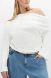 City Chic Imani One-shoulder Long Sleeve Top In White