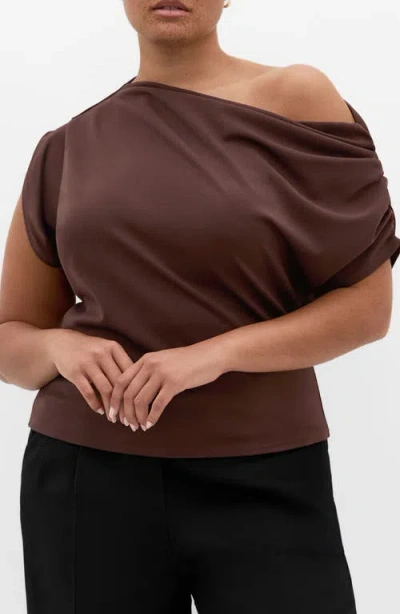 City Chic Imani One-shoulder Top In Brown