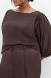 City Chic Immy Puff Sleeve Top In Brown